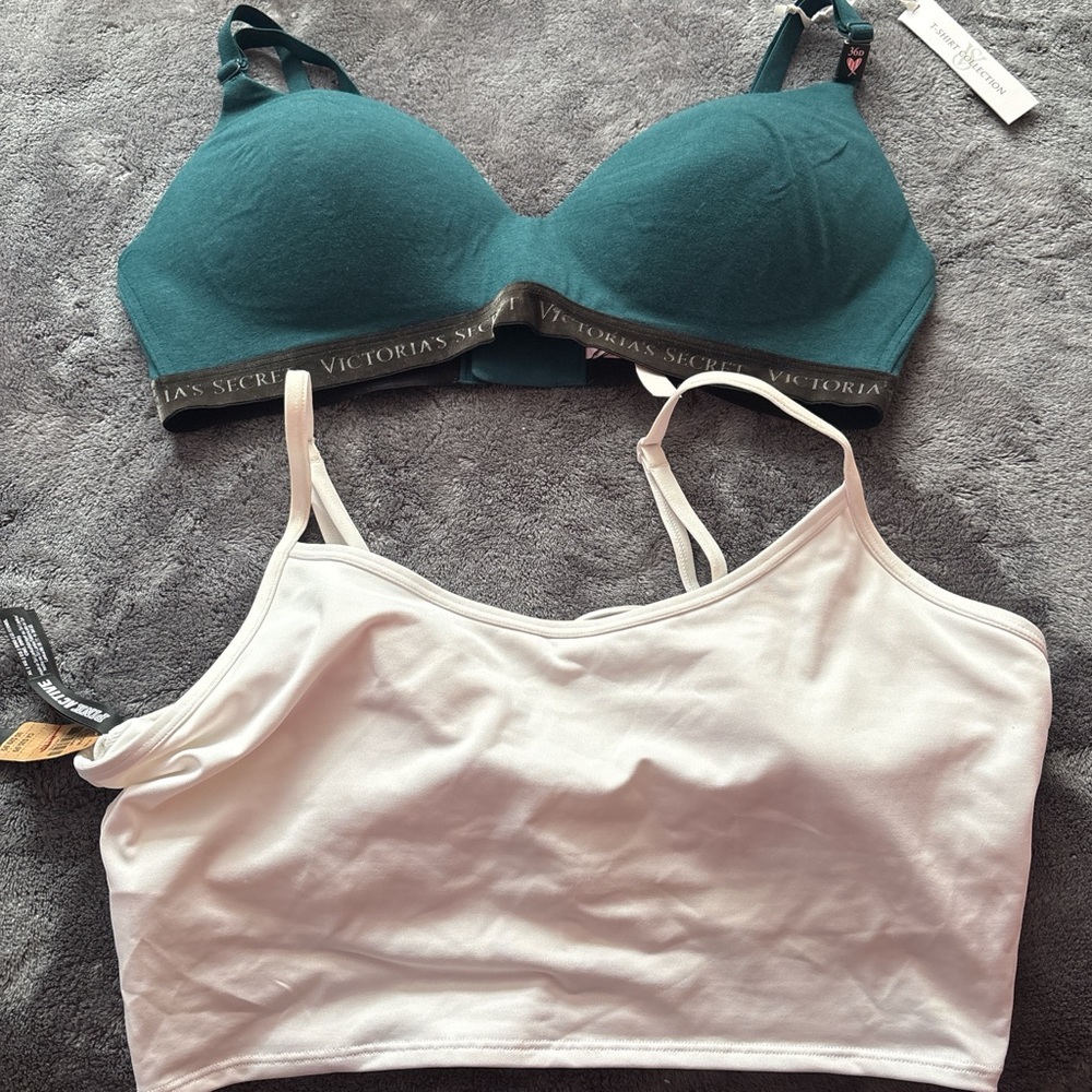 Victoria's Secret Teal Bra and White Camisole Set